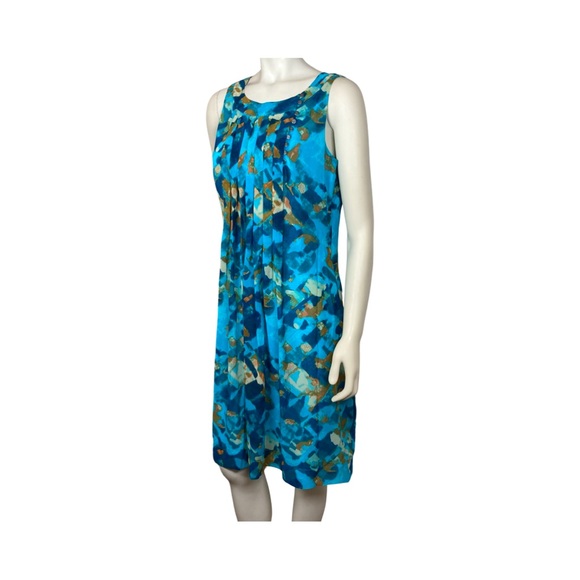 Calvin Klein Sleeveless Pleated Shift Dress Size 10 Turquoise Multicolor Print - Picture 4 of 14